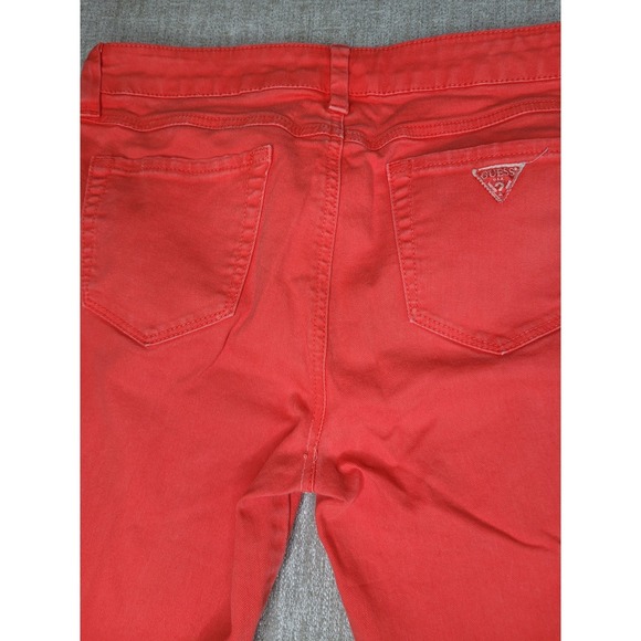 Guess Brittney Cropped Pants Women 29 Orange Denim Mid Rise Stretch Skinny Capri - Picture 2 of 15